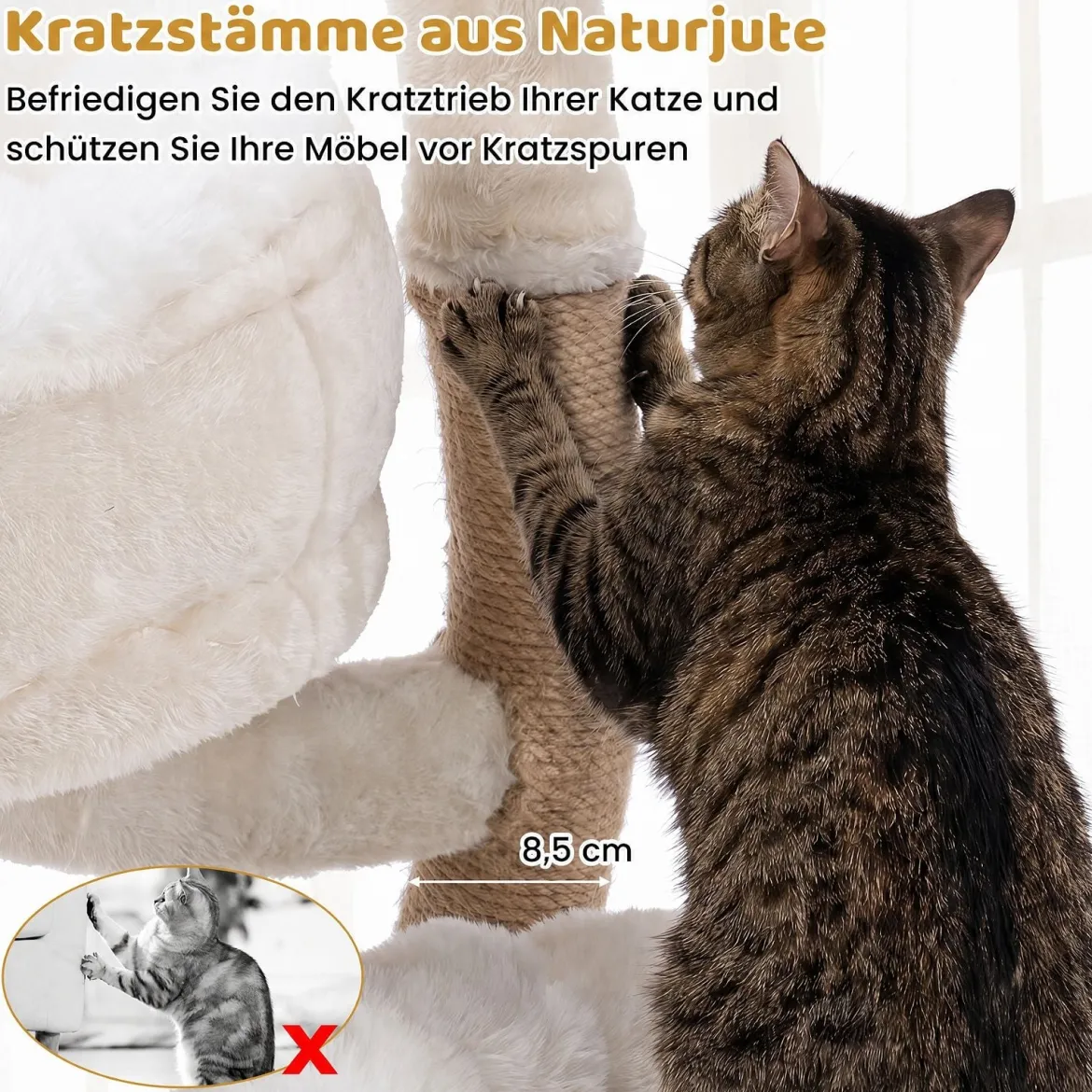 132 cm Kratzbaum Holz Kletterbaum mit 4 Liegeflächen Katzenkratzbaum für Katzen Beige