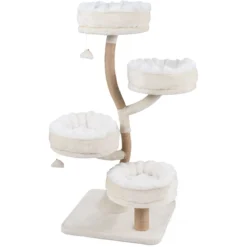 132 cm Kratzbaum Holz Kletterbaum mit 4 Liegeflächen Katzenkratzbaum für Katzen Beige