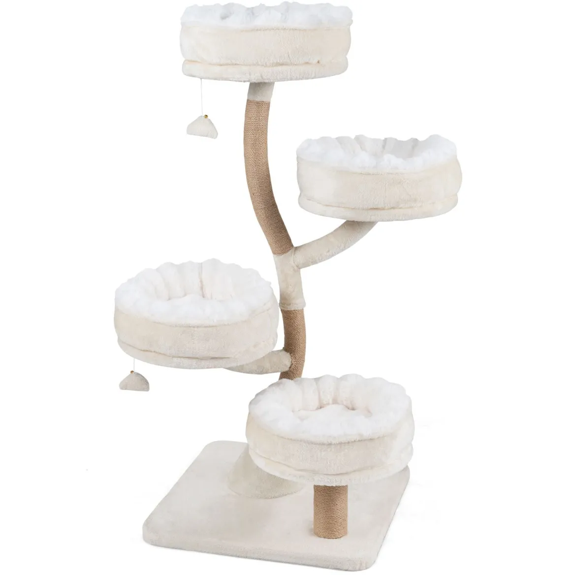 132 cm Kratzbaum Holz Kletterbaum mit 4 Liegeflächen Katzenkratzbaum für Katzen Beige