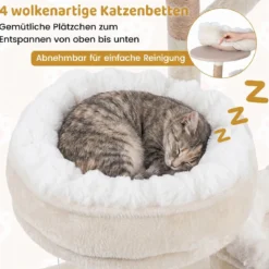 132 cm Kratzbaum Holz Kletterbaum mit 4 Liegeflächen Katzenkratzbaum für Katzen Beige
