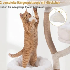 132 cm Kratzbaum Holz Kletterbaum mit 4 Liegeflächen Katzenkratzbaum für Katzen Beige