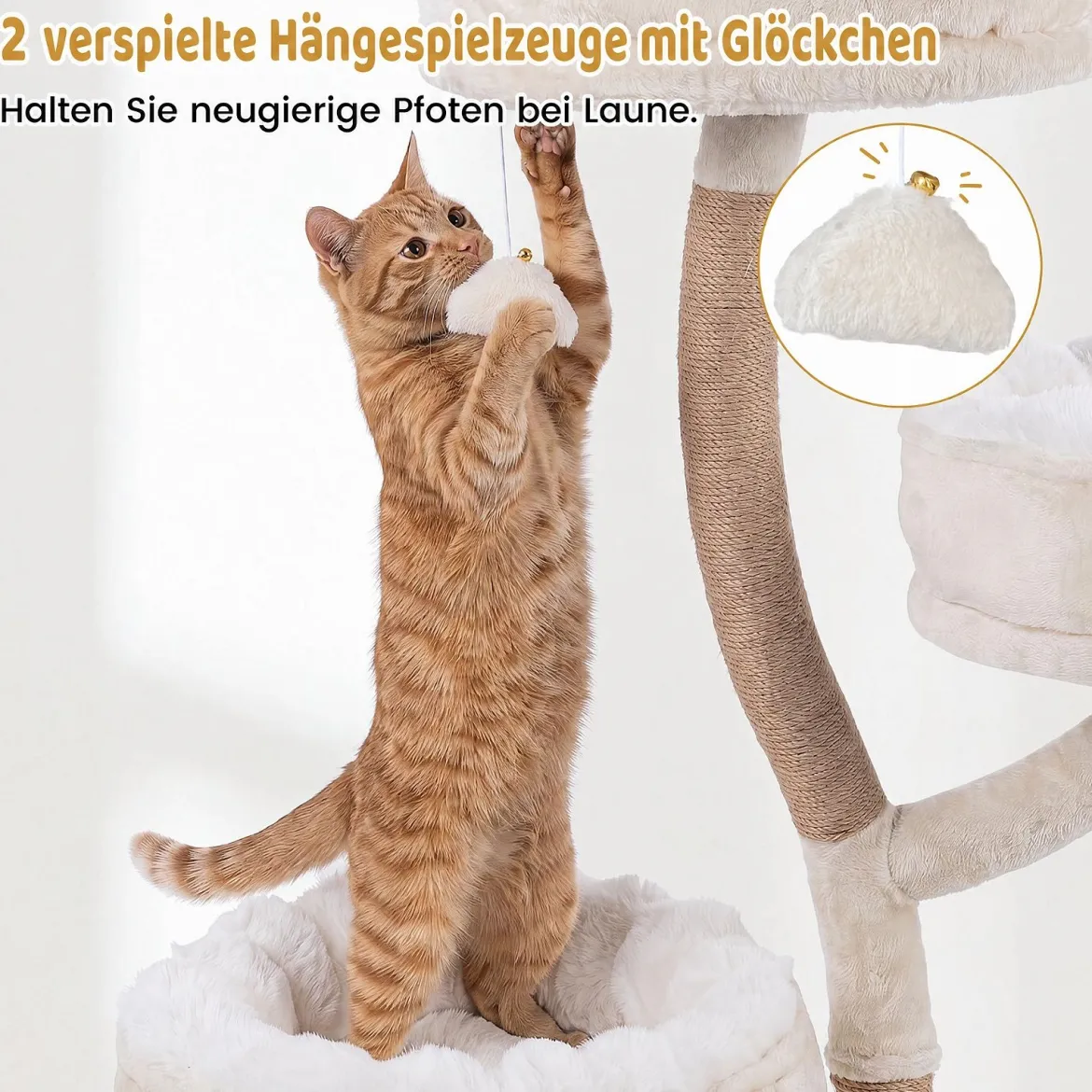 132 cm Kratzbaum Holz Kletterbaum mit 4 Liegeflächen Katzenkratzbaum für Katzen Beige