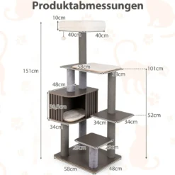 151 cm Kratzbaum mit Katzenhöhle & Kratzpfosten & Ball & Abnehmbaren Matten Katzenbaum