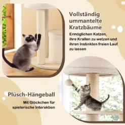 152 cm Kratzbaum mit 2 Katzenhöhlen & Korb & Sisal-Kratzpfosten & Spielball Katzenbaum Kletterbaum