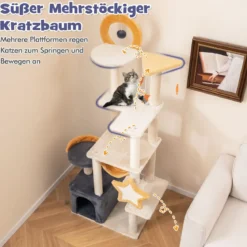 160 cm Kratzbaum mit Sisal-Kratzpfosten & -Brett & Haus Mehrstöckiger Katzenbaum Katzenturm