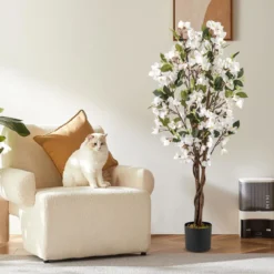 120 cm Kunstbaum mit Blüten im Topf Künstlicher Bougainvillea Baum Künstliche Pflanzen