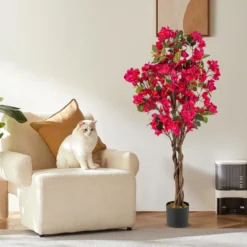 120 cm Kunstbaum mit Blüten im Topf Künstlicher Bougainvillea Baum Künstliche Pflanzen