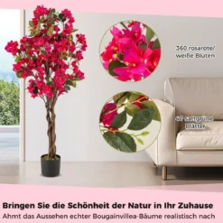 120 cm Kunstbaum mit Blüten im Topf Künstlicher Bougainvillea Baum Künstliche Pflanzen