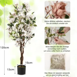 120 cm Kunstbaum mit Blüten im Topf Künstlicher Bougainvillea Baum Künstliche Pflanzen