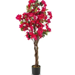 120 cm Kunstbaum mit Blüten im Topf Künstlicher Bougainvillea Baum Künstliche Pflanzen