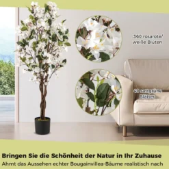 120 cm Kunstbaum mit Blüten im Topf Künstlicher Bougainvillea Baum Künstliche Pflanzen