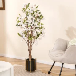 120 cm Kunstbaum mit Blüten im Topf Künstlicher Bougainvillea Baum Künstliche Pflanzen