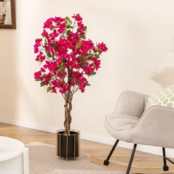 120 cm Kunstbaum mit Blüten im Topf Künstlicher Bougainvillea Baum Künstliche Pflanzen