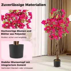120 cm Kunstbaum mit Blüten im Topf Künstlicher Bougainvillea Baum Künstliche Pflanzen