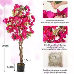120 cm Kunstbaum mit Blüten im Topf Künstlicher Bougainvillea Baum Künstliche Pflanzen
