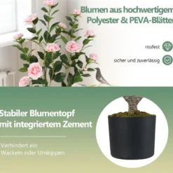90 cm Kunstbaum mit Blüten Künstlicher Kamelienbaum Kunstpflanze im Topf Kamelienpflanze Rosa/Weiß