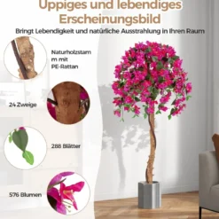 135 cm Kunstbaum mit Blüten Kunstpflanze im Topf Künstlicher Baum mit Azalee-Blumen