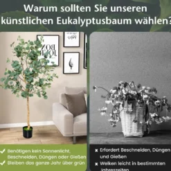 165 cm Kunstpflanze Deko Eukalyptusbaum mit Zementtopf Eukalyptus Zimmerpflanze