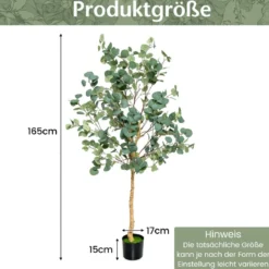 165 cm Kunstpflanze Deko Eukalyptusbaum mit Zementtopf Eukalyptus Zimmerpflanze