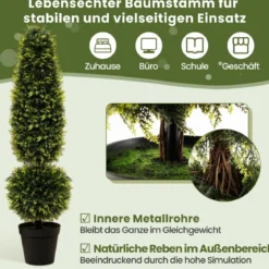 120 cm Kunstpflanze Kunstbaum mit Topf Topfpflanze Buchsbaum Formschnitt Grün