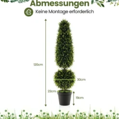 120 cm Kunstpflanze Kunstbaum mit Topf Topfpflanze Buchsbaum Formschnitt Grün