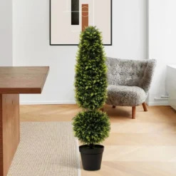 120 cm Kunstpflanze Kunstbaum mit Topf Topfpflanze Buchsbaum Formschnitt Grün
