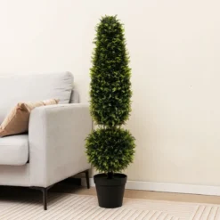 120 cm Kunstpflanze Kunstbaum mit Topf Topfpflanze Buchsbaum Formschnitt Grün