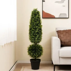 120 cm Kunstpflanze Kunstbaum mit Topf Topfpflanze Buchsbaum Formschnitt Grün