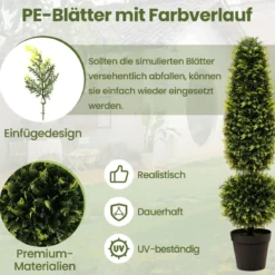 120 cm Kunstpflanze Kunstbaum mit Topf Topfpflanze Buchsbaum Formschnitt Grün