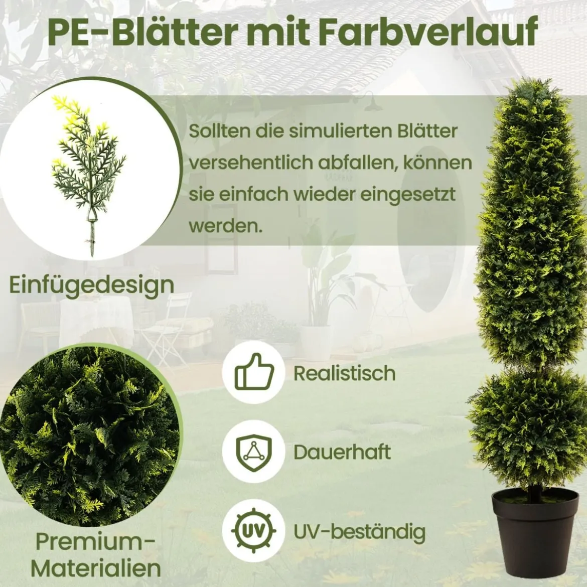 120 cm Kunstpflanze Kunstbaum mit Topf Topfpflanze Buchsbaum Formschnitt Grün