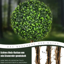 115 cm Kunstpflanze mit Topf & 3 Kugeln Kunstbaum Künstliche Dekopflanze Grünpflanzen