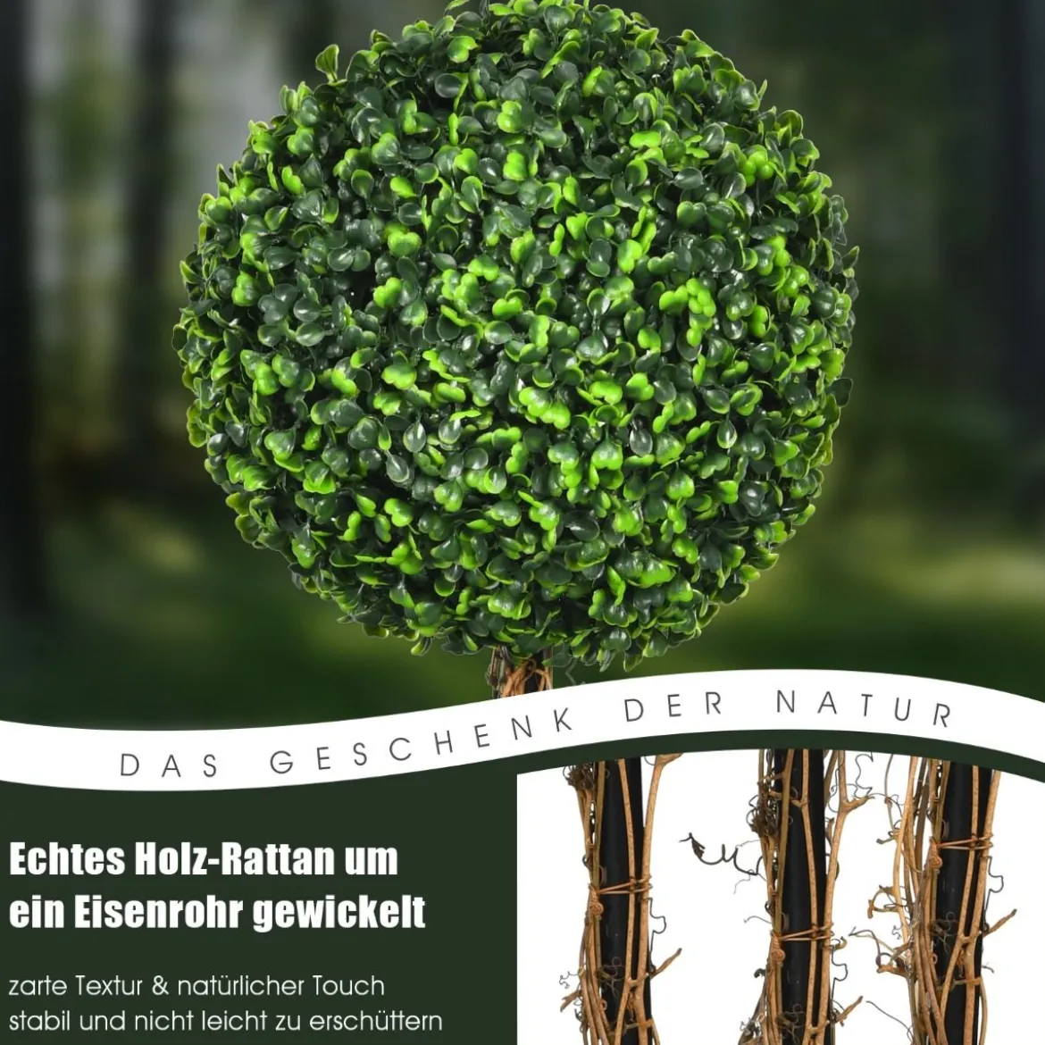 115 cm Kunstpflanze mit Topf & 3 Kugeln Kunstbaum Künstliche Dekopflanze Grünpflanzen