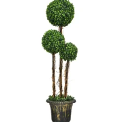 115 cm Kunstpflanze mit Topf & 3 Kugeln Kunstbaum Künstliche Dekopflanze Grünpflanzen