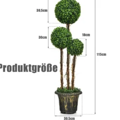 115 cm Kunstpflanze mit Topf & 3 Kugeln Kunstbaum Künstliche Dekopflanze Grünpflanzen