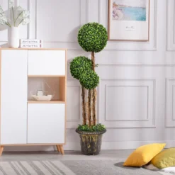 115 cm Kunstpflanze mit Topf & 3 Kugeln Kunstbaum Künstliche Dekopflanze Grünpflanzen
