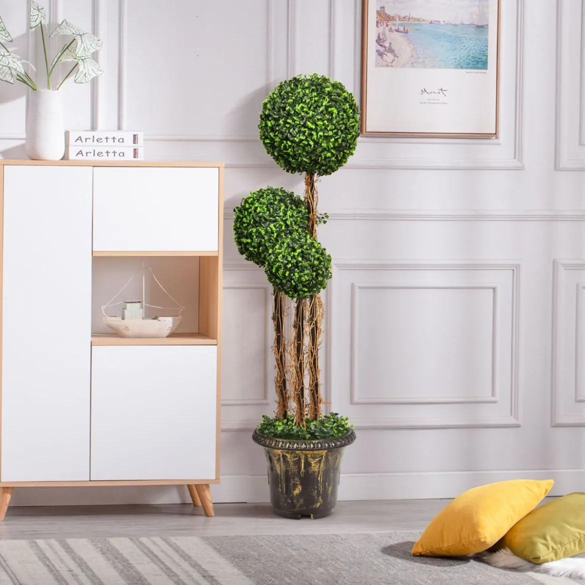 115 cm Kunstpflanze mit Topf & 3 Kugeln Kunstbaum Künstliche Dekopflanze Grünpflanzen