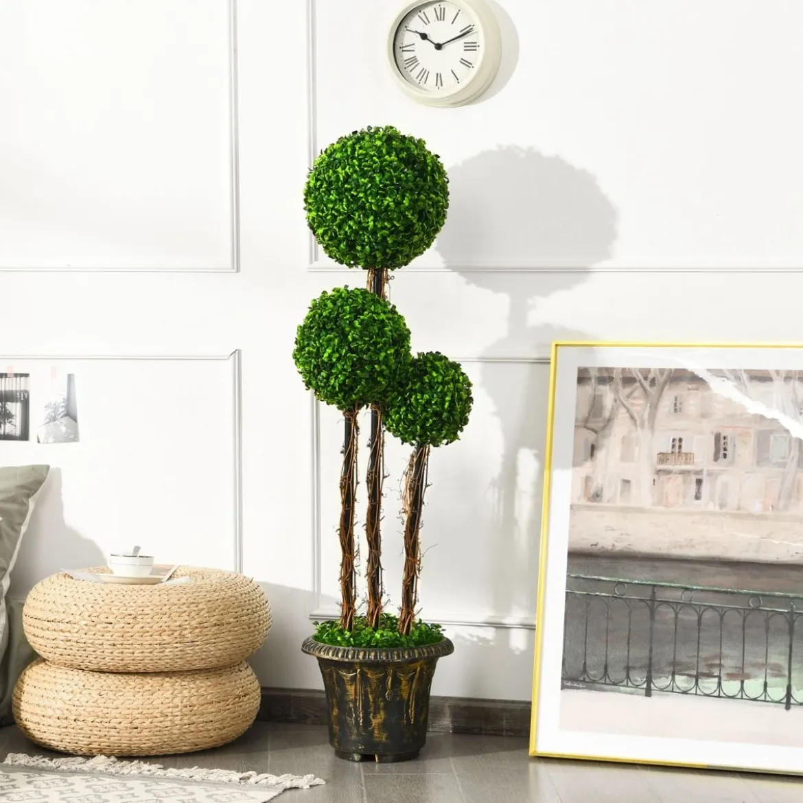 115 cm Kunstpflanze mit Topf & 3 Kugeln Kunstbaum Künstliche Dekopflanze Grünpflanzen