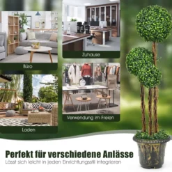 115 cm Kunstpflanze mit Topf & 3 Kugeln Kunstbaum Künstliche Dekopflanze Grünpflanzen