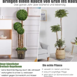 115 cm Kunstpflanze mit Topf & 3 Kugeln Kunstbaum Künstliche Dekopflanze Grünpflanzen