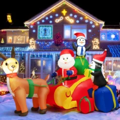 180 cm Lange Aufblasbare Weihnachtsdekoration Weihnachtsmann im Schlitten mit LED-Leuchten