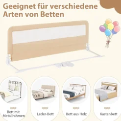 150 cm Lange Bettgitter für Kleinkinder faltbares Baby-Bettgitter mit abnehmbarem Bezug atmungsaktives Netz Beige