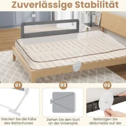 150 cm Lange Bettgitter für Kleinkinder faltbares Baby-Bettgitter mit abnehmbarem Bezug Grau