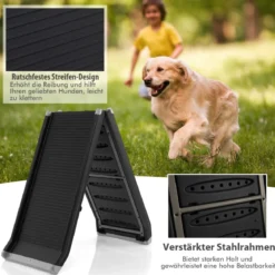 160 cm lange Faltbare Haustierrampe Tragbare Autorampe für Hunde schwarz