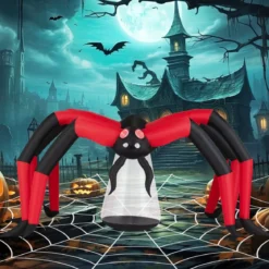 313 cm lange Halloween aufblasbare Spinne gruselige Spinnendekoration mit roten Tunnellicht-Augen & LED-Leuchte
