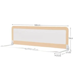 180 cm Lange Klappbares Bettgitter mit Sicherheitsgurten 180° Faltbar Beige