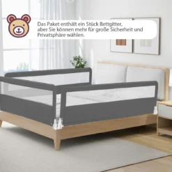 180 cm Lange Klappbares Bettgitter mit Sicherheitsgurten 180° Faltbar Grau