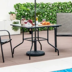 89 cm langer & breiter Terrassentisch mit 38 mm Schirmloch & Tischplatte Schwarz
