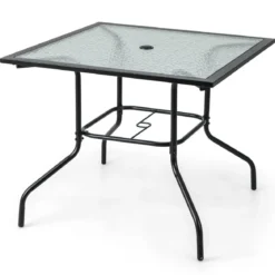 89 cm langer & breiter Terrassentisch mit 38 mm Schirmloch & Tischplatte Schwarz