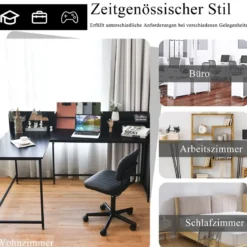 166 cm Langer L-Förmiger Arbeitstisch Computertisch mit Ablagen und Aktenregal Schwarz