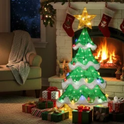 130 cm LED Weihnachtsbaum mit LED-Lichern & Stern & Erdbeerförmigen Glühbirnen